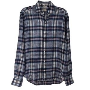 Culturata Blue/Pink/White Tailored Fit Linen Button Up Shirt - Size S - 15/38